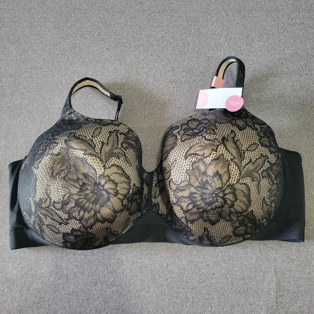 Cacique Bra 50G Black Lace Lightly Lined Balconette